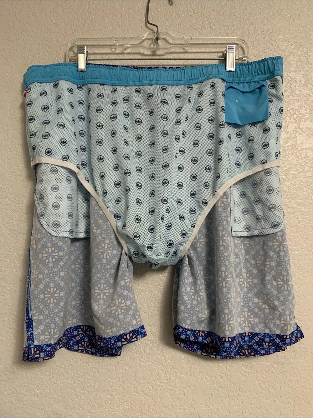 Peter Millar Swim Trunks Mens XXL Mojito Mosaic Geometric Print Seaside Blue 7”